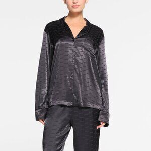 SKIMS - NWOT Size S Jacquard Long Sleeve Button Up Sleep Shirt - Onyx